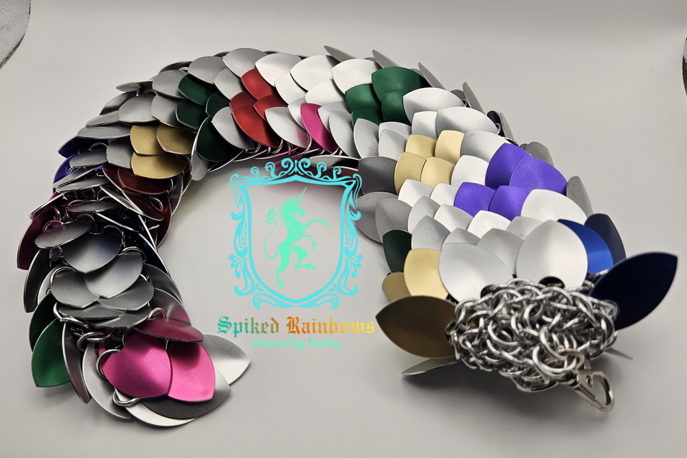 Large Dragon Tail - Silver with Green, Red, Pink, Blue, Purple, and Gold Spots